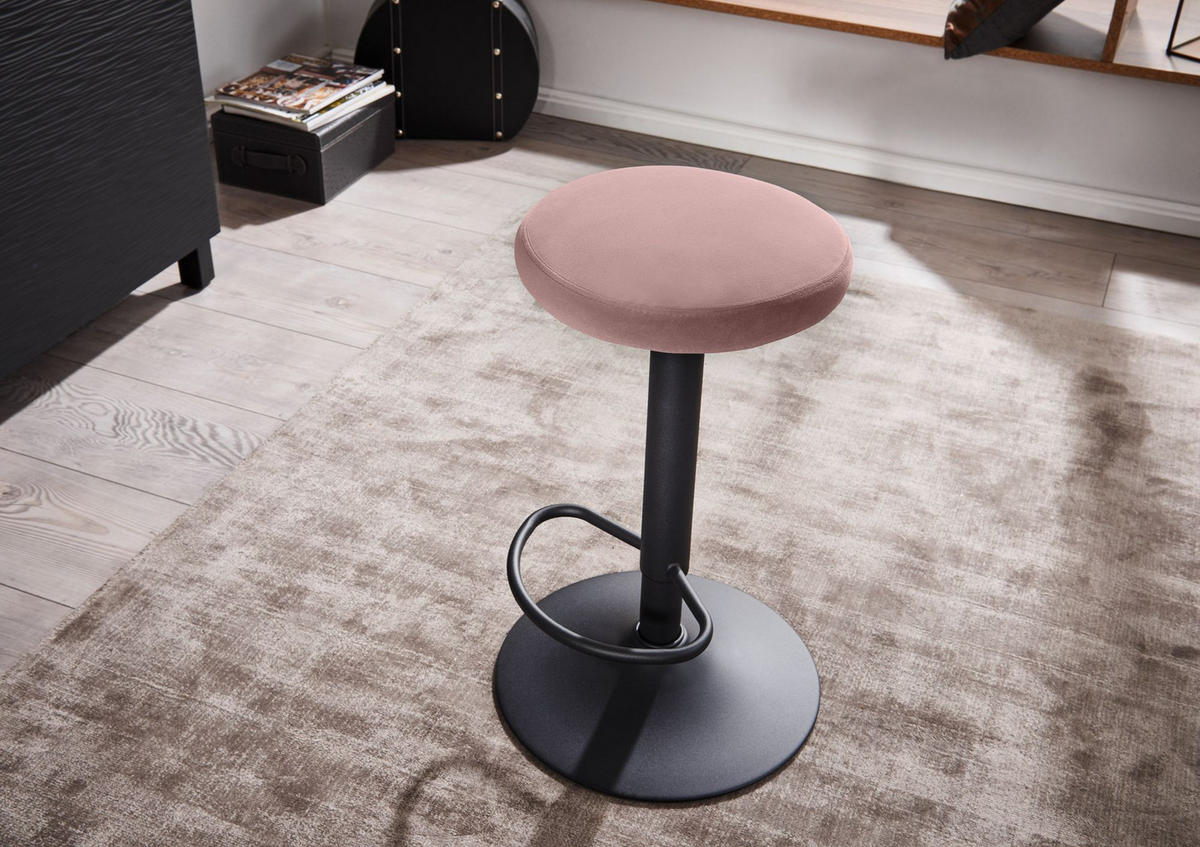 BARHOCKER Höhenverstellbar Eisen Samt Drehbar CAMPANIA, Rosa 40x40x79 cm - Pink/Schwarz, Textil/Metall (40/79/40cm) - KADIMA DESIGN