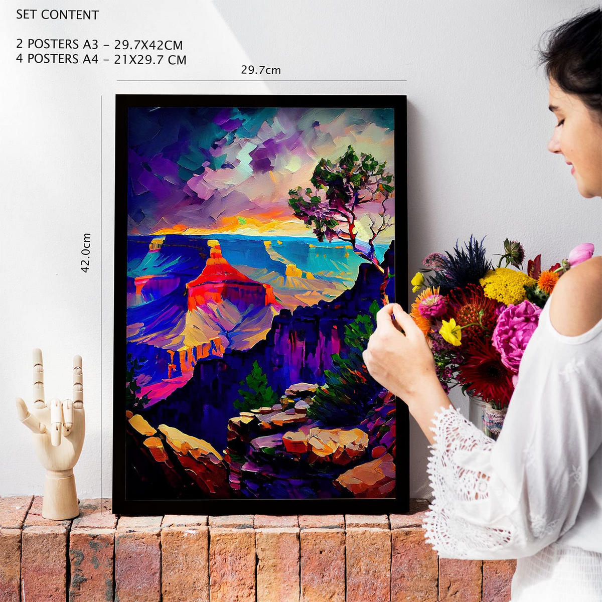 POSTER Set Mit 6 Blau Im Ölgemälde Stil A3 & A4 Schwarzer Rahmen - Schwarz, Papier (29/3cm) - Nacnic