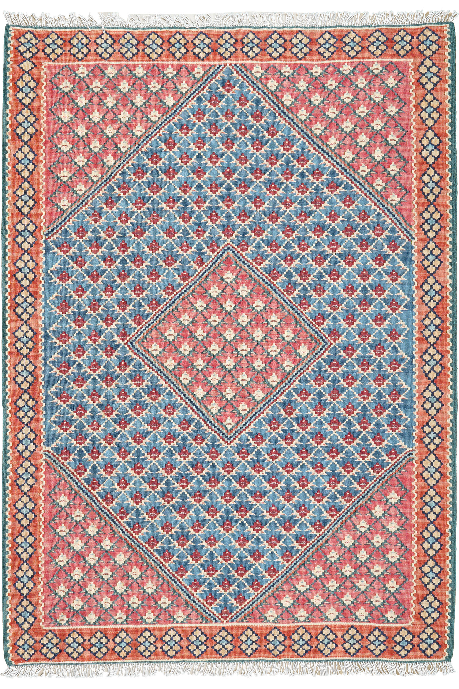 HANDWEBTEPPICH Kelim Senneh Blau 150/107 cm Schurwolle - Blau, Textil (107/150cm) - Looma