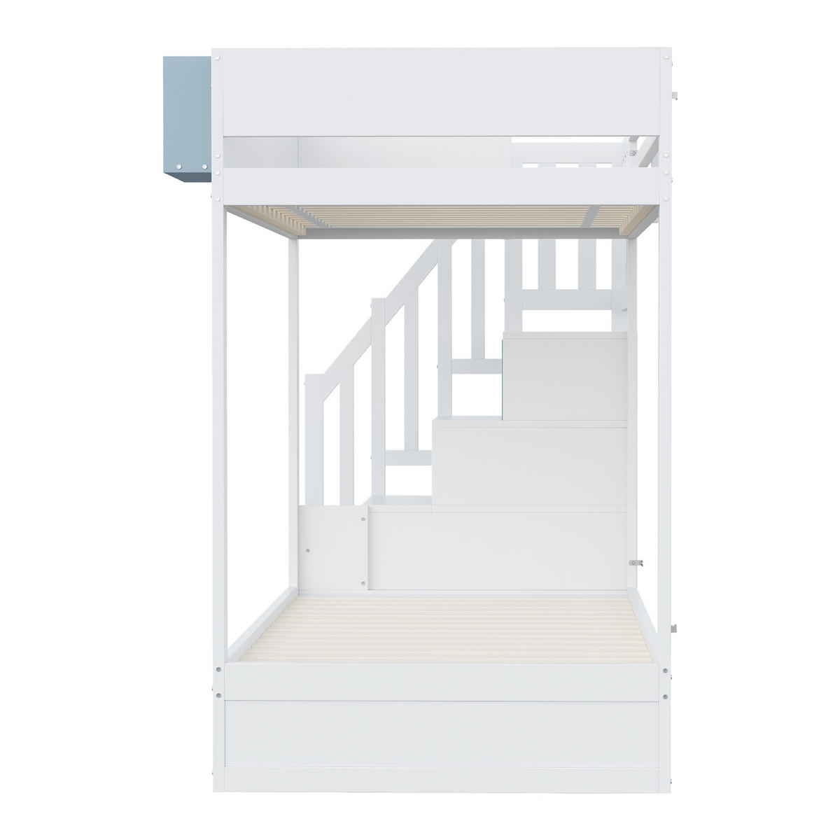 ETAGENBETT 90/200 cm Weiß+Blau mit Kaninchenmotiven und abnehmbaren Ablagefach - Weiß, Holz (90/200cm) - OKWISH