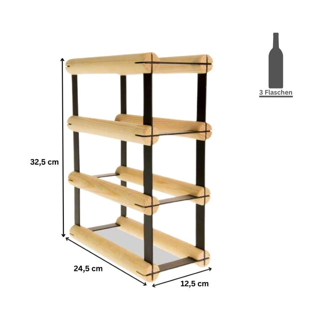 WEINREGAL Vinotega Mod Metal 32,5x12,5x24,5 cm 1x3 Flaschen Massives Kiefernholz Natur - Naturfarben, Holz (12.5/32.5/24.5cm) - PROREGAL