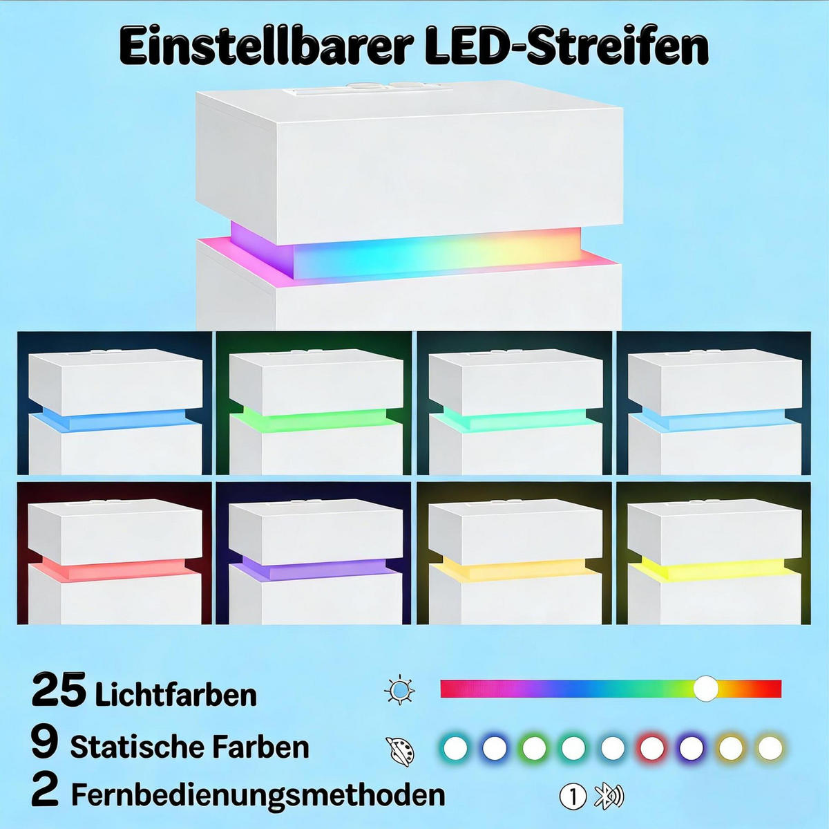 NACHTTISCH 40/55/35 cm Weiß aus Holz mit LED-Beleuchtung 2er Set - Weiß, Holzwerkstoff (35/55/40cm) - OKMYHOME