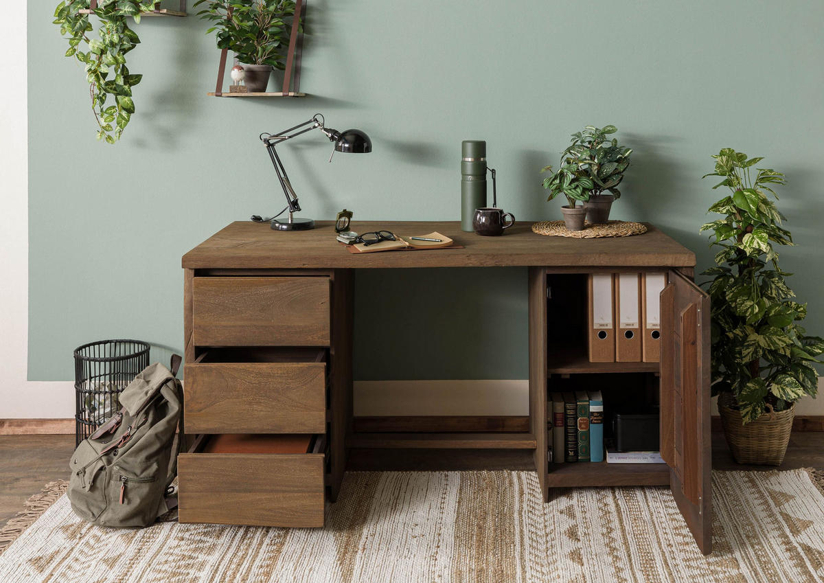SCHREIBTISCH Mango 150x75x78 braun geölt / sandgestrahlt PURE MANGO #110 - Braun, Holz (75/150/78cm) - Massivmoebel24