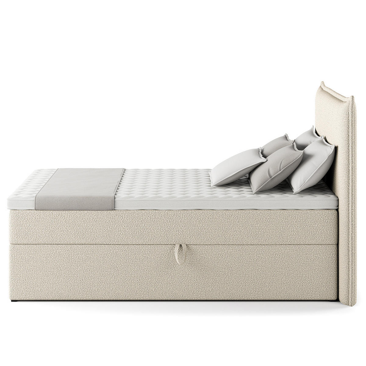 BOXBETT mit Stauraum - Bouclé - Creme, Holzwerkstoff/Textil (120/200cm) - home24