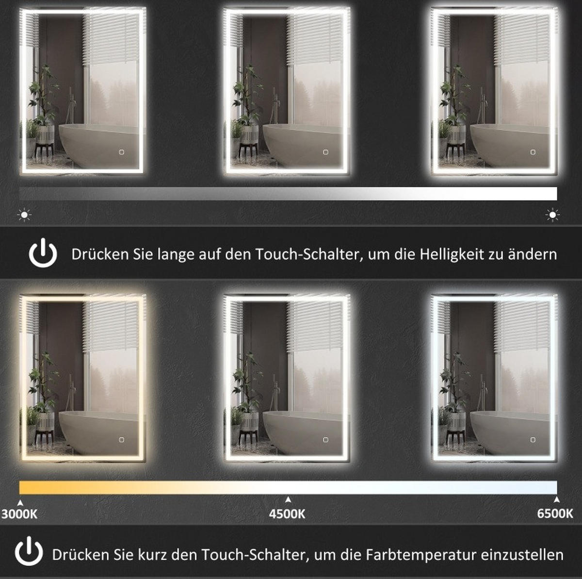 WANDSPIEGEL 90/70/4 cm Silber aus gehärtetem Glas mit LED, Antibeschlag und Memory-Funktion - Silberfarben, Glas (70/4/90cm) - OKWISH