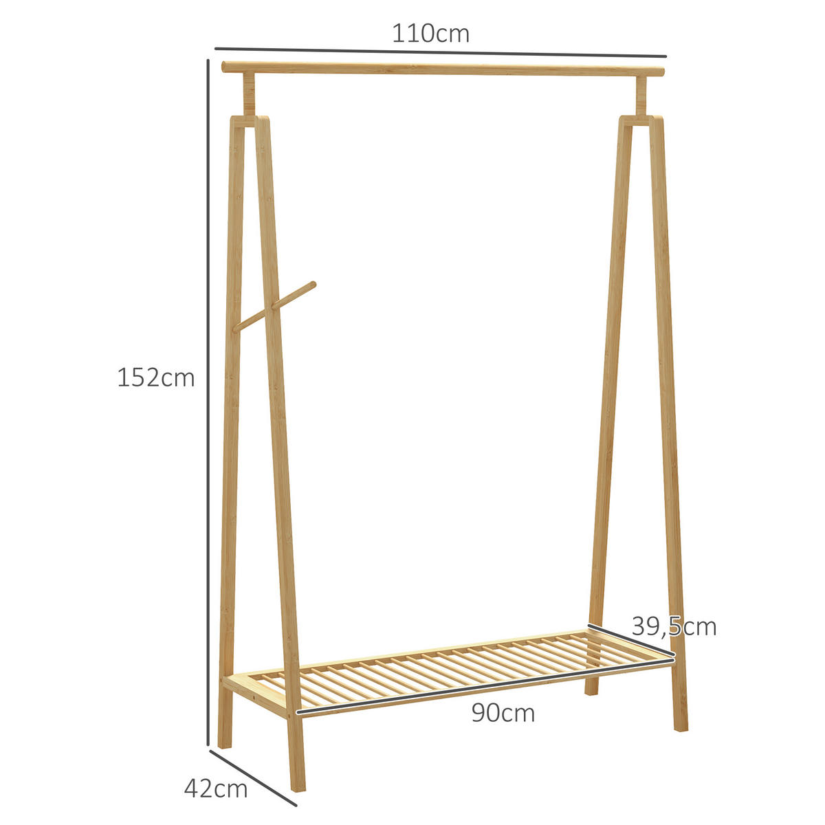 KLEIDERSTÄNDER aus Bambus 110/42/152 cm - Naturfarben, Holz (110/152/42cm)