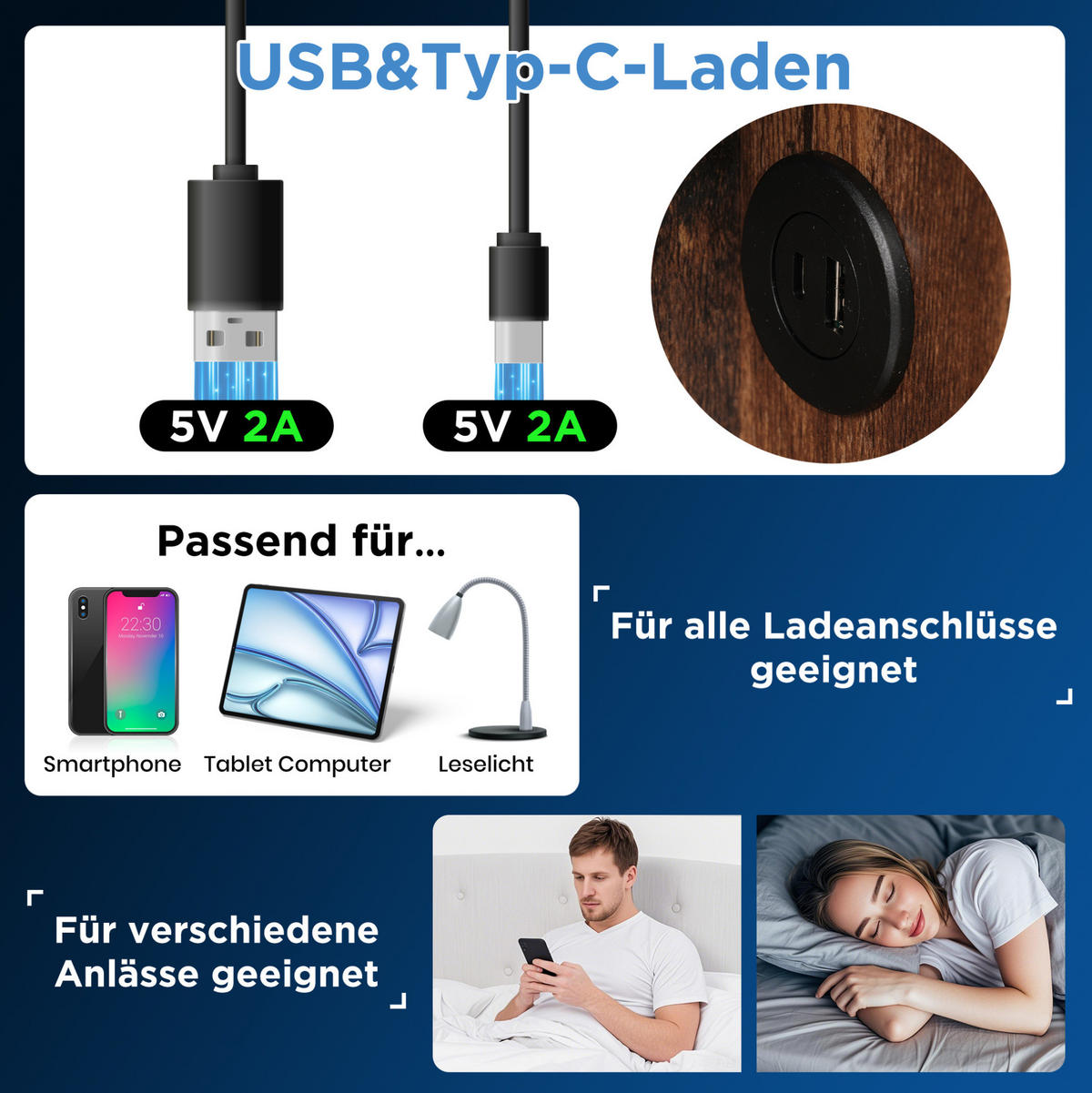 POLSTERBETT 140/200 cm mit kabellosem Laden, USB-C, Bettkasten und Kopfteilablagen, Grau - Grau, Textil (140/200cm) - Redom