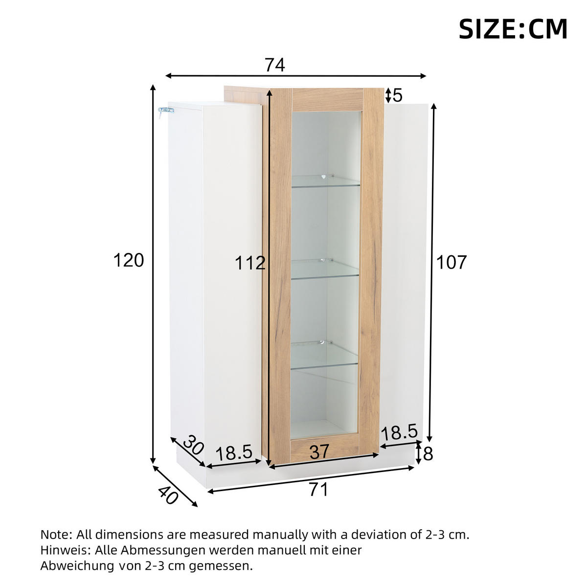 VITRINE LED Hochglanz 3 Türen Glas Schublade 120cm - Multicolor, Holzwerkstoff (74/120/40cm) - FLIEKS