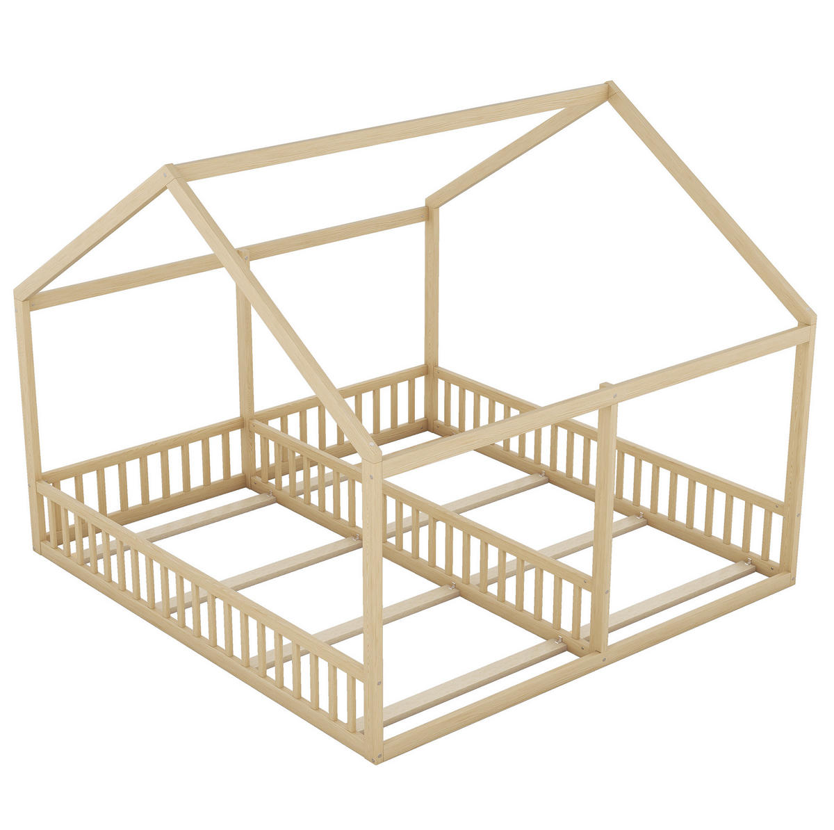 DĚTSKÁ postel 90/200 cm přírodní z borovice a MDF s domečkem a zábradlím - přírodní, dřevo (90/200cm) - OKWISH