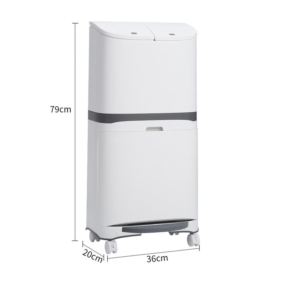 MÜLLEIMER 48L Mülltrennung 2-Stufig Pedal Rollen Kunststoff Weiß - Weiß, Kunststoff (36/79/20cm) - Livingandhome