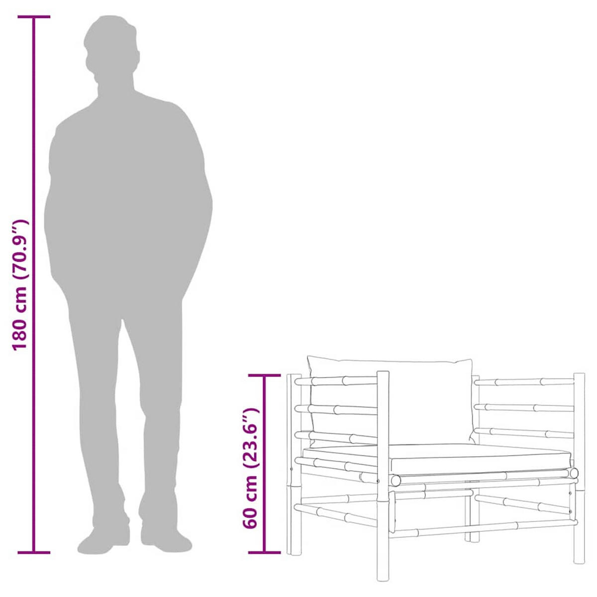 GARTENSOFA Mit Kissen CremeWeiß Bambus - Creme/Naturfarben, Naturmaterialien/Textil (74/60/70cm) - vidaXL