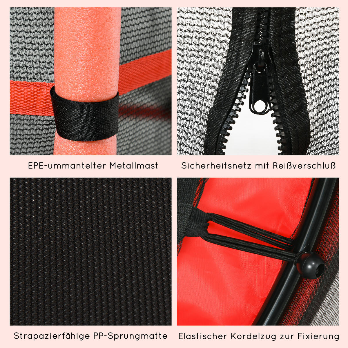 KINDERTRAMPOLIN - Rot, Kunststoff/Metall (163/163cm) - HOMCOM