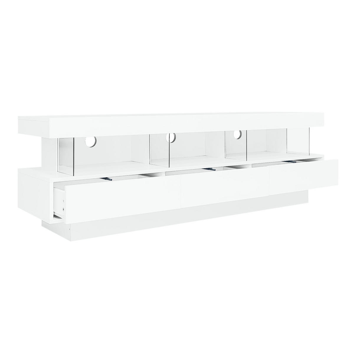 TV ormarić 160/38/50,5 cm bijeli od iverice s LED rasvjetom i 3 staklena pretinca - bijela, drvni materijal (160/50.5/38cm) - OKWISH