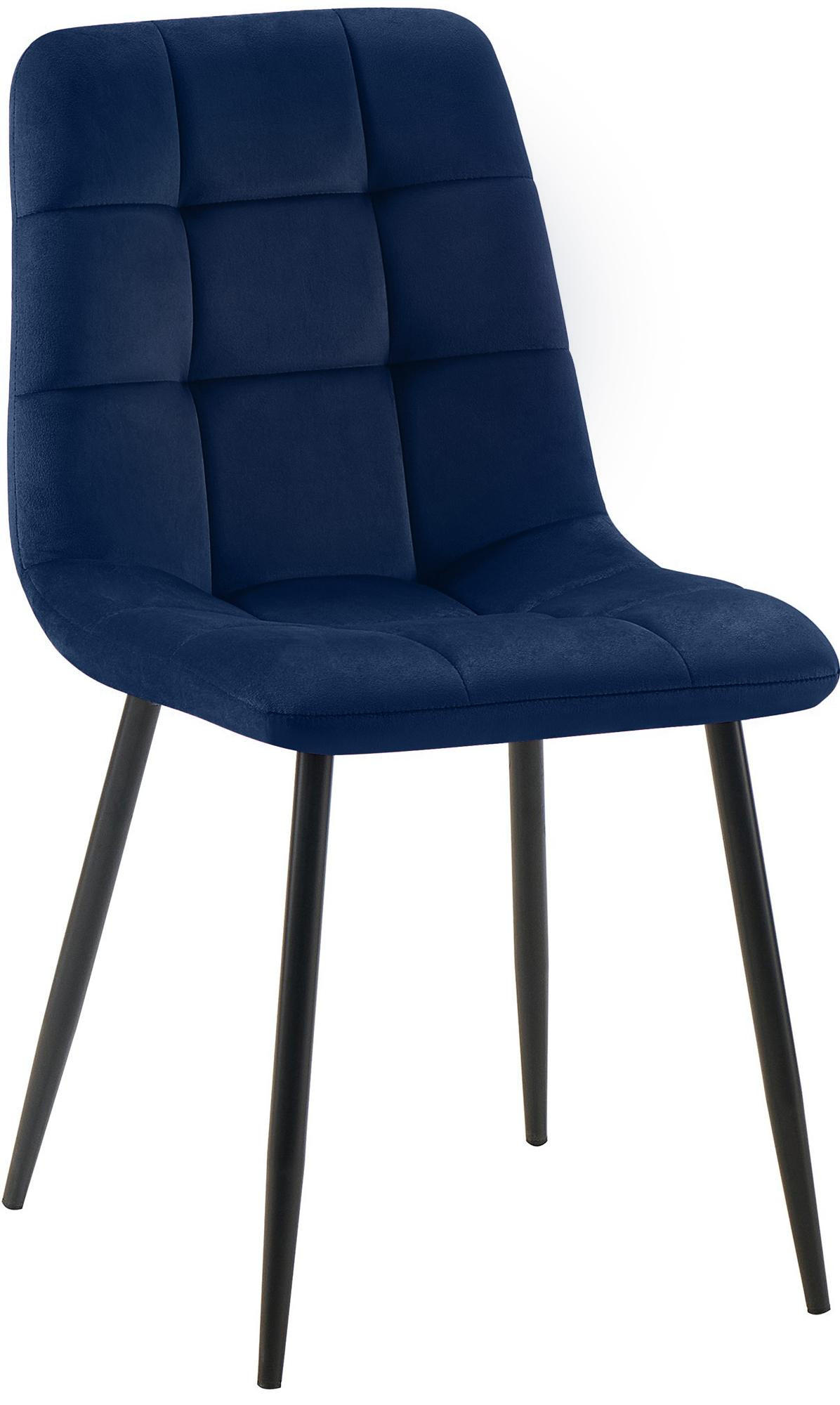 STUHL Samt Dunkelblau - Schwarz/Dunkelblau, Textil/Metall (45/84/55cm) - CLP