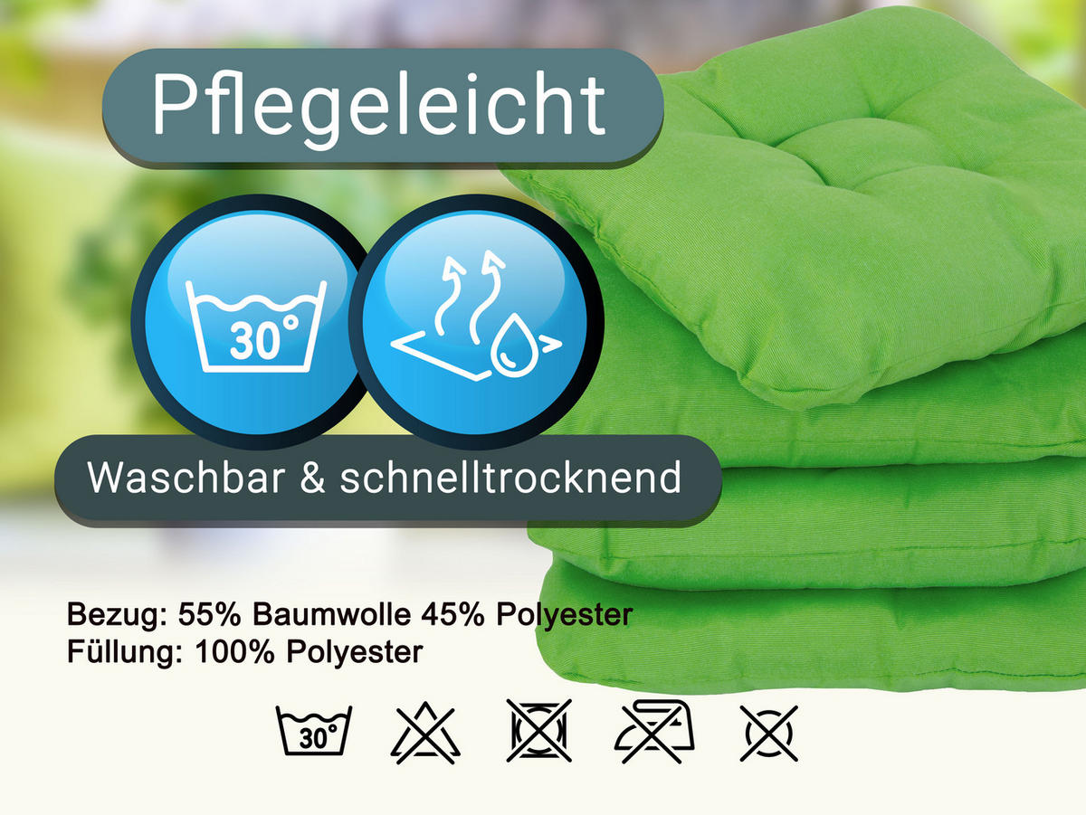 STUHLKISSEN, 4er-Set, 38x38 cm, 55% Baumwolle, 45% Polyester, Grün - Dunkelgrün, Textil (38/38/6cm) - Zollner