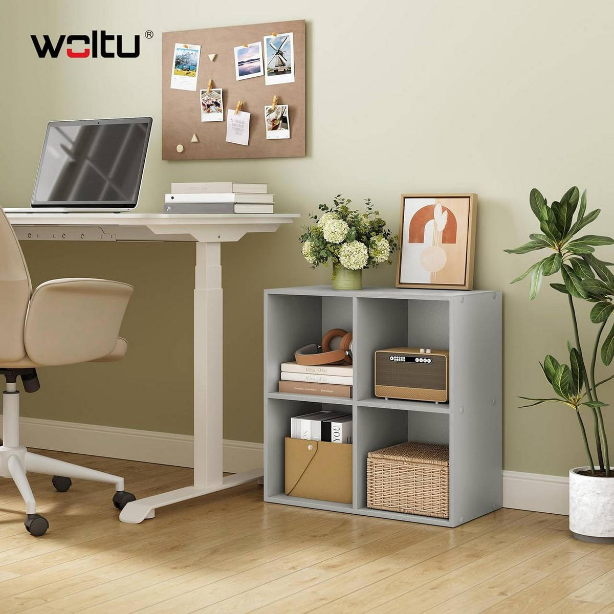 BÜCHERREGAL mit 4 Fächer, Holzwerkstoff, Grau - Grau, Holzwerkstoff (59.6/59.8/29cm) - Woltu