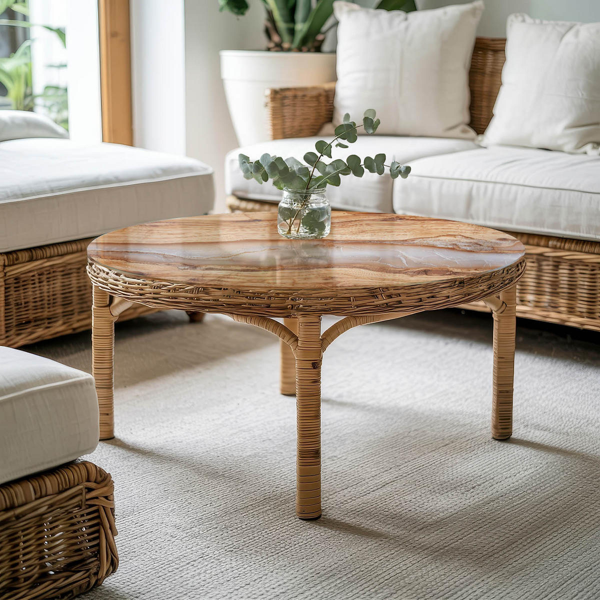 TISCHPLATTE Ø100 cm Naturholz mit Harzdetails Rund - Beige, Glas (100/100/0.4cm) - TULUP