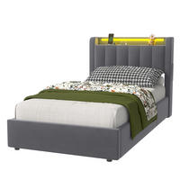 POLSTERBETT 90/200 cm in Dunkelgrau Samt mit Bettkasten und gepolstertes Kopfteil - Dunkelgrau/Schwarz, Holzwerkstoff/Textil (90/200cm) - CHICFURN