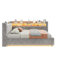 BOXBETT 140/200 mit LED/Regal/USB/Bettkasten, Samt, Grau - Grau, Holz (140/200cm) - LVHOM