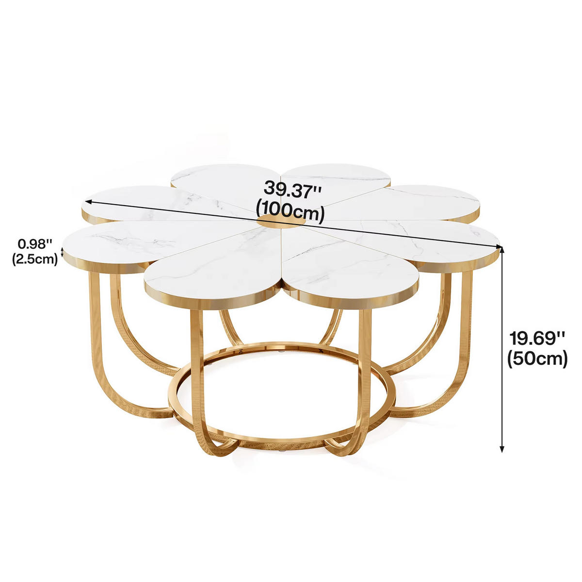 COUCHTISCH Blumenform Weiß Gold Design - Weiß, Metall (100/100/50cm) - Kaket