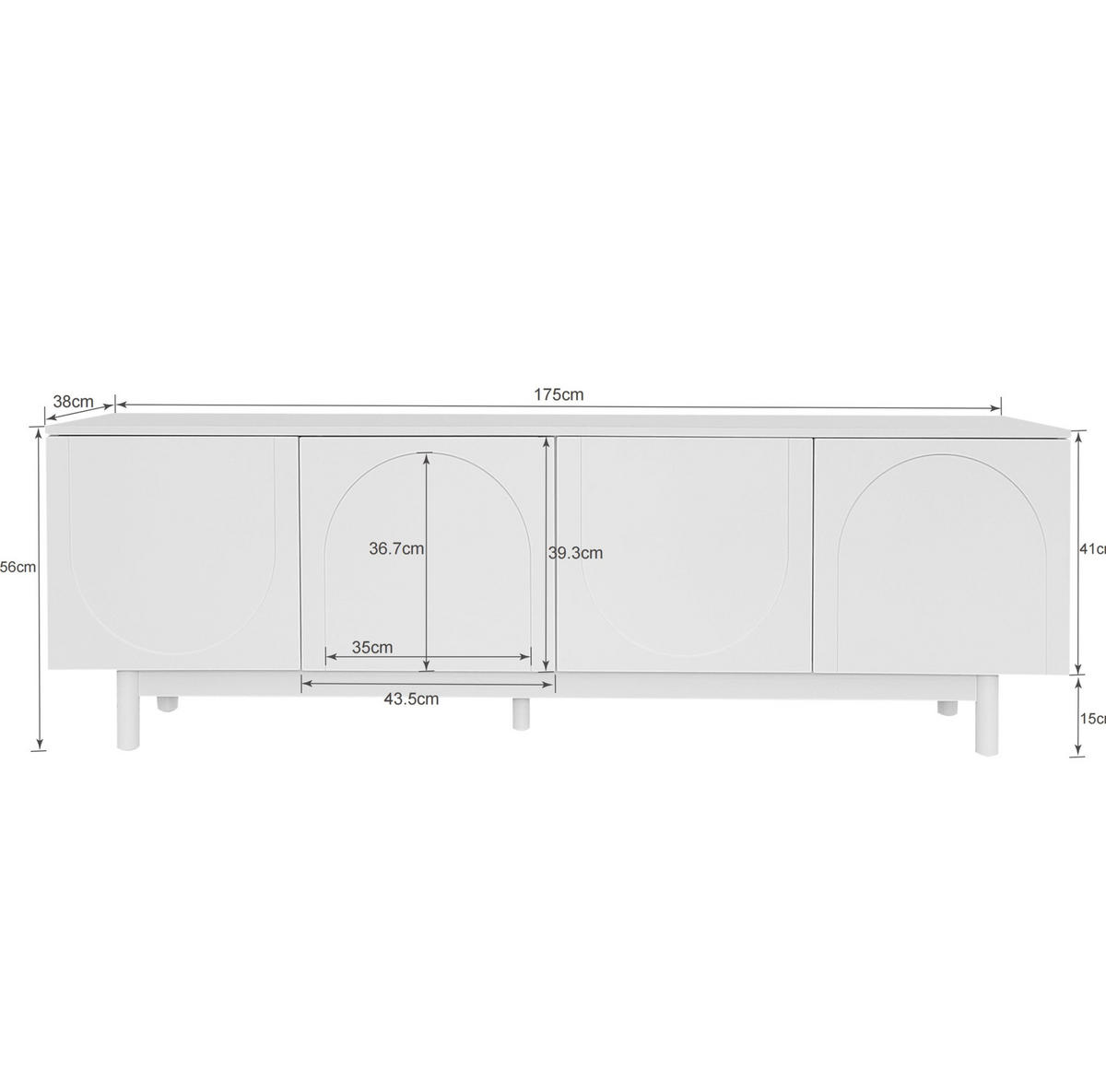 TV ormarić 175/38/56 cm bijeli od iverice s 4 vrata i podesivim policama - bijela, drvni materijal (175/56/38cm) - OKWISH