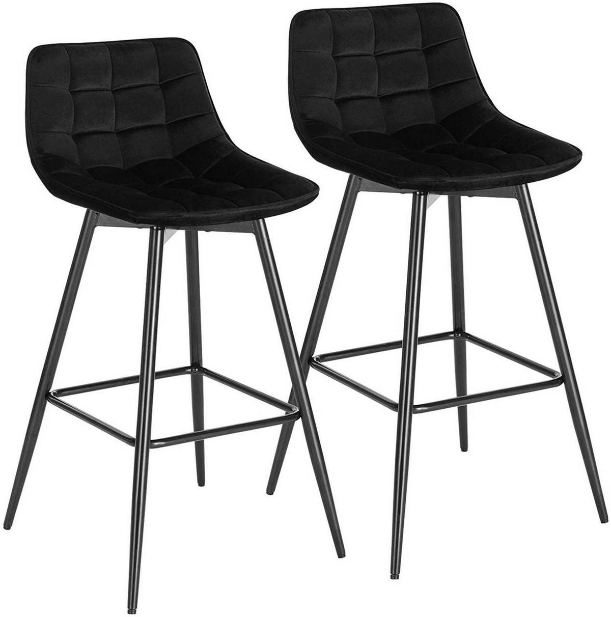 BARHOCKER 2er Set, Fußstütze, Samt, Schwarz - Schwarz, Textil/Metall (43/88/35.5cm) - Woltu