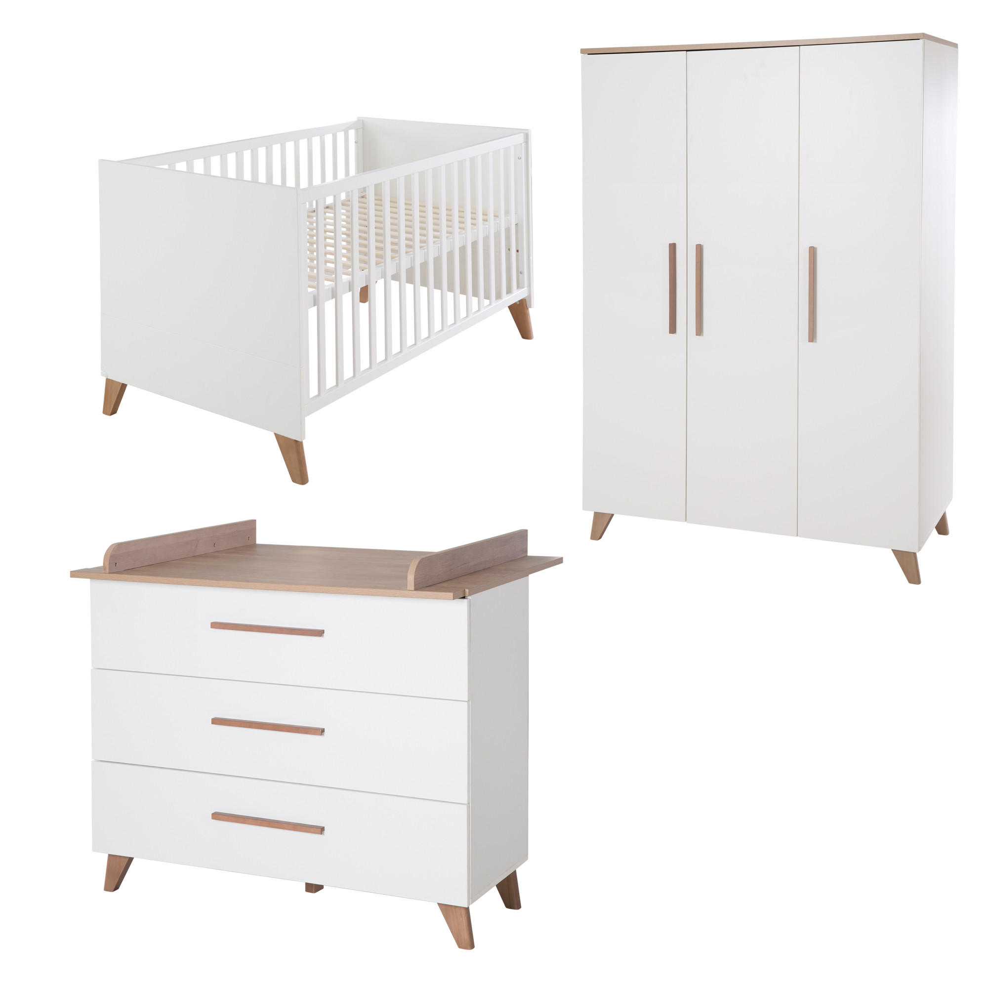 BABYZIMMER-SET Lennie 3-teilig - Eichefarben/Weiß, Eichenholz/Holz (76/82/142cm) - Roba