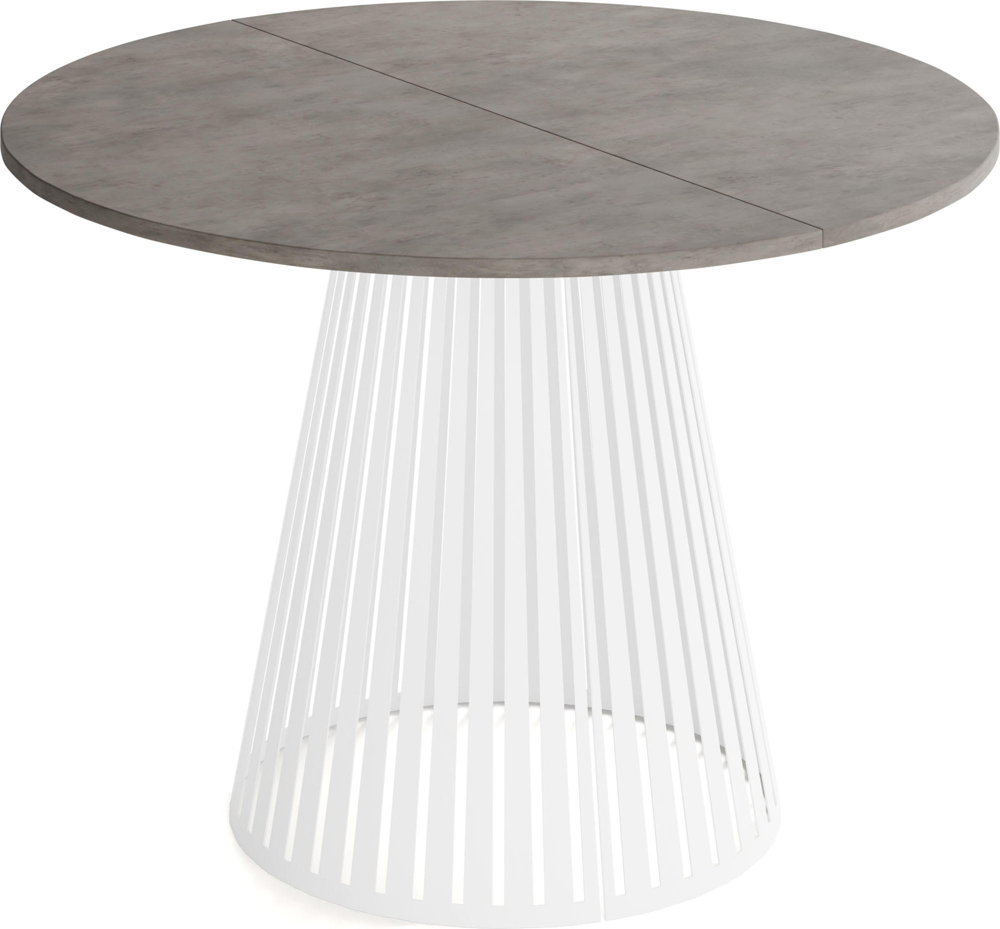 ESSTISCH Naro rund ausziehbar mit Weißem Lamellen-Metallgestell, Beton-Optik Dunkelgrau 100-180/100/76 cm - Dunkelgrau/Weiß, Holzwerkstoff/Metall (100/100/76cm) - WFL GROUP