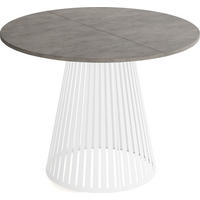 ESSTISCH Naro rund ausziehbar mit Weißem Lamellen-Metallgestell, Beton-Optik Dunkelgrau 100-180/100/76 cm - Dunkelgrau/Weiß, Holzwerkstoff/Metall (100/100/76cm) - WFL GROUP