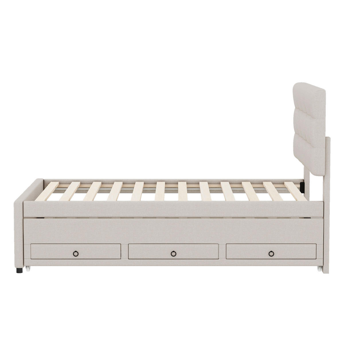 POLSTERBETT 90/200 cm Beige aus Leinen mit Ausziehbett - Beige, Textil (90/200cm) - OKMYHOME