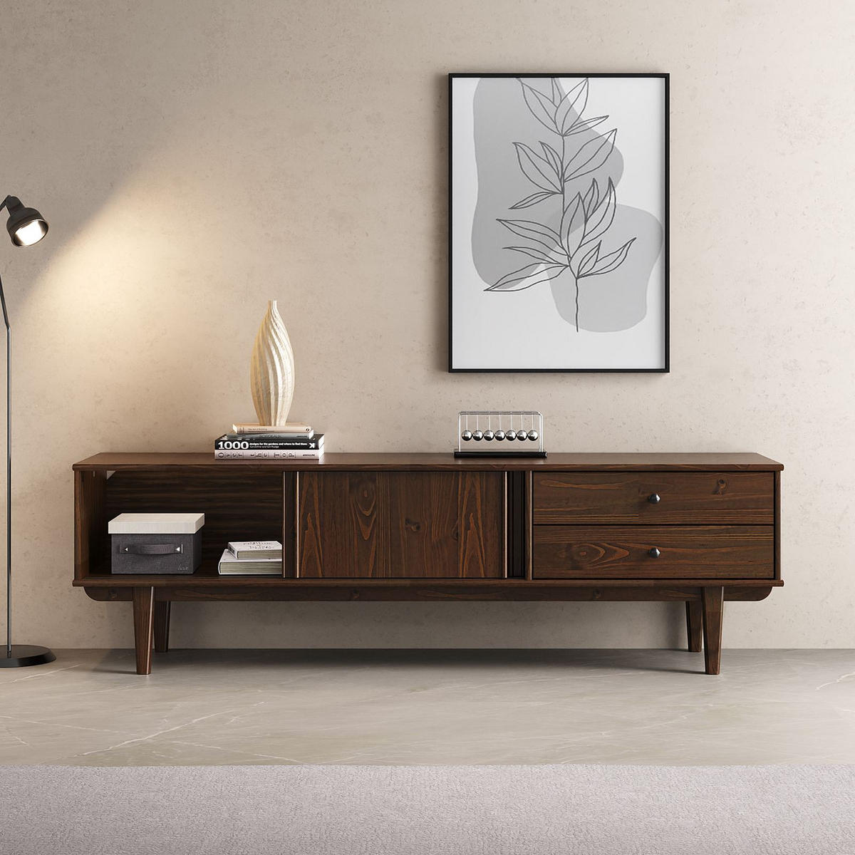 LOWBOARD SIMONA nussbaum - Nussbaumfarben, Holz (175/52/41cm) - IDIMEX