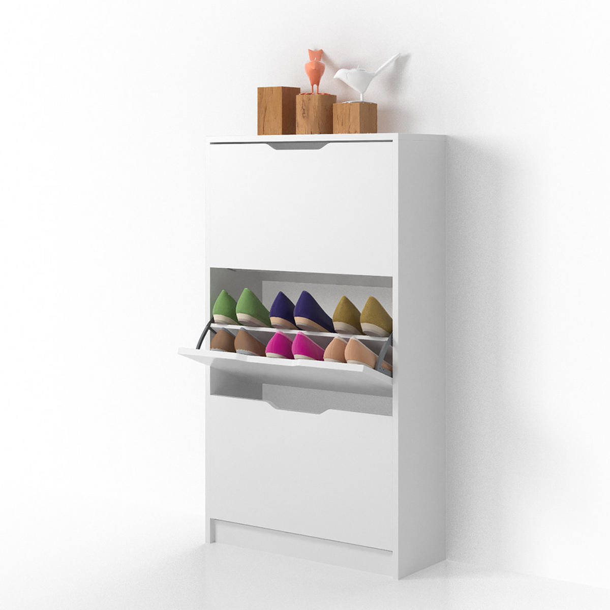 SCHUHKIPPER Luca Weiß 22 x 105 cm 3 Fächer - Weiß, Holzwerkstoff (59/105/22cm) - Vicco