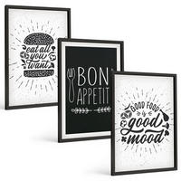 BILDER SET 3er Set - 40x60 cm Schwarzer Rahmen - Grafiken, Lebensmittel, kulinarische Slogans - Schwarz, Kunststoff (40/60cm) - TULUP