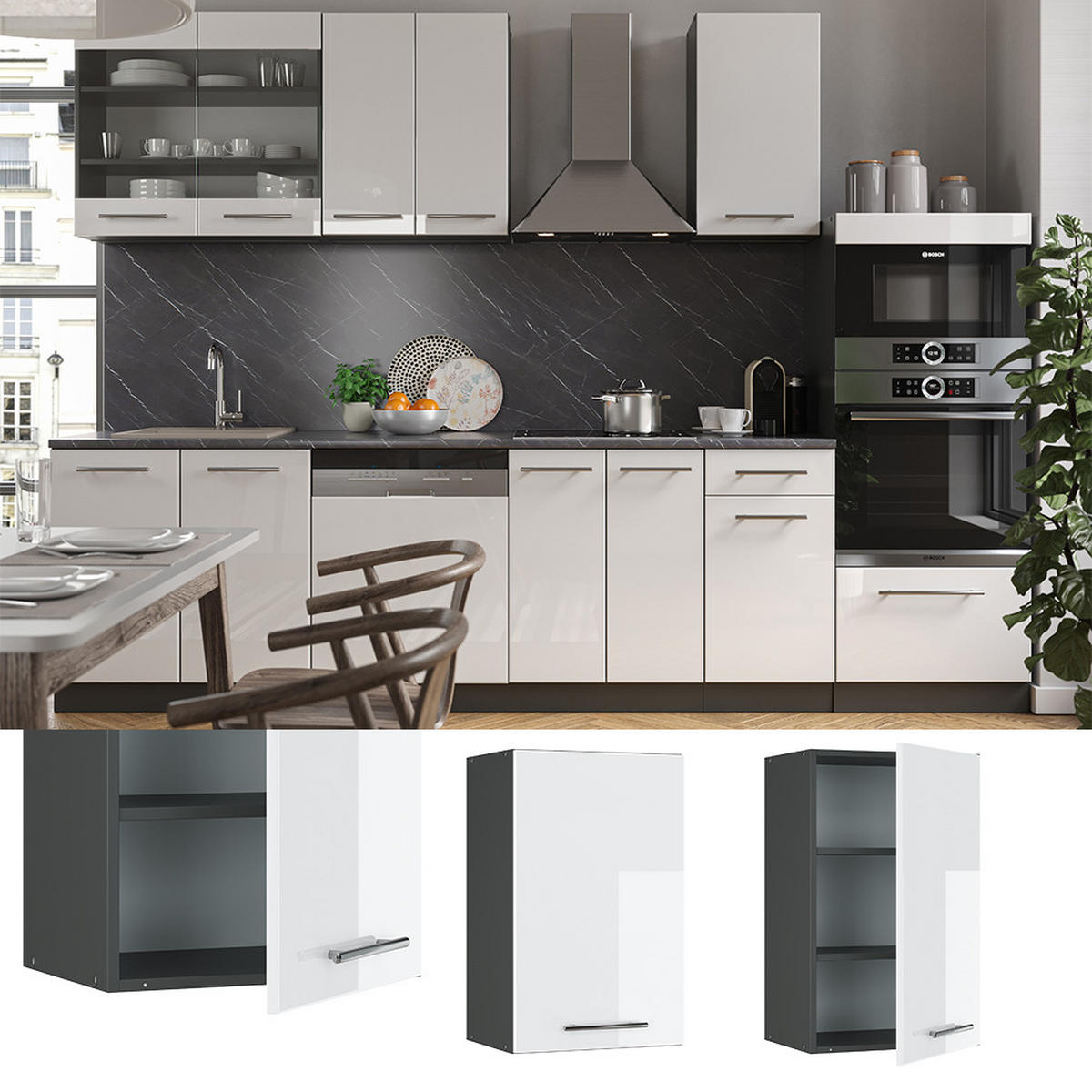 HÄNGESCHRANK Fame-Line Weiß Hochglanz 45 cm - Weiß Hochglanz/Anthrazit, Holzwerkstoff (45/72/34.1cm) - Vicco