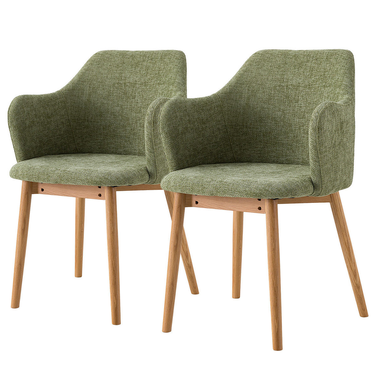 ARMLEHNENSTUHL - Strukturstoff, 2er-Set - Eichefarben/Olivgrün, Textil (55/85/60cm) - home24