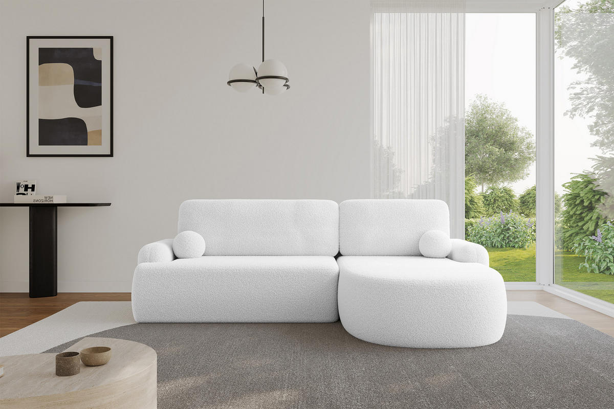 ECKSOFA mit Schlaffunktion und Bettkasten LIRA-L - 264x172x89 Weiß - Weiß, Holzwerkstoff/Textil (172/264cm) - ALTDECOR