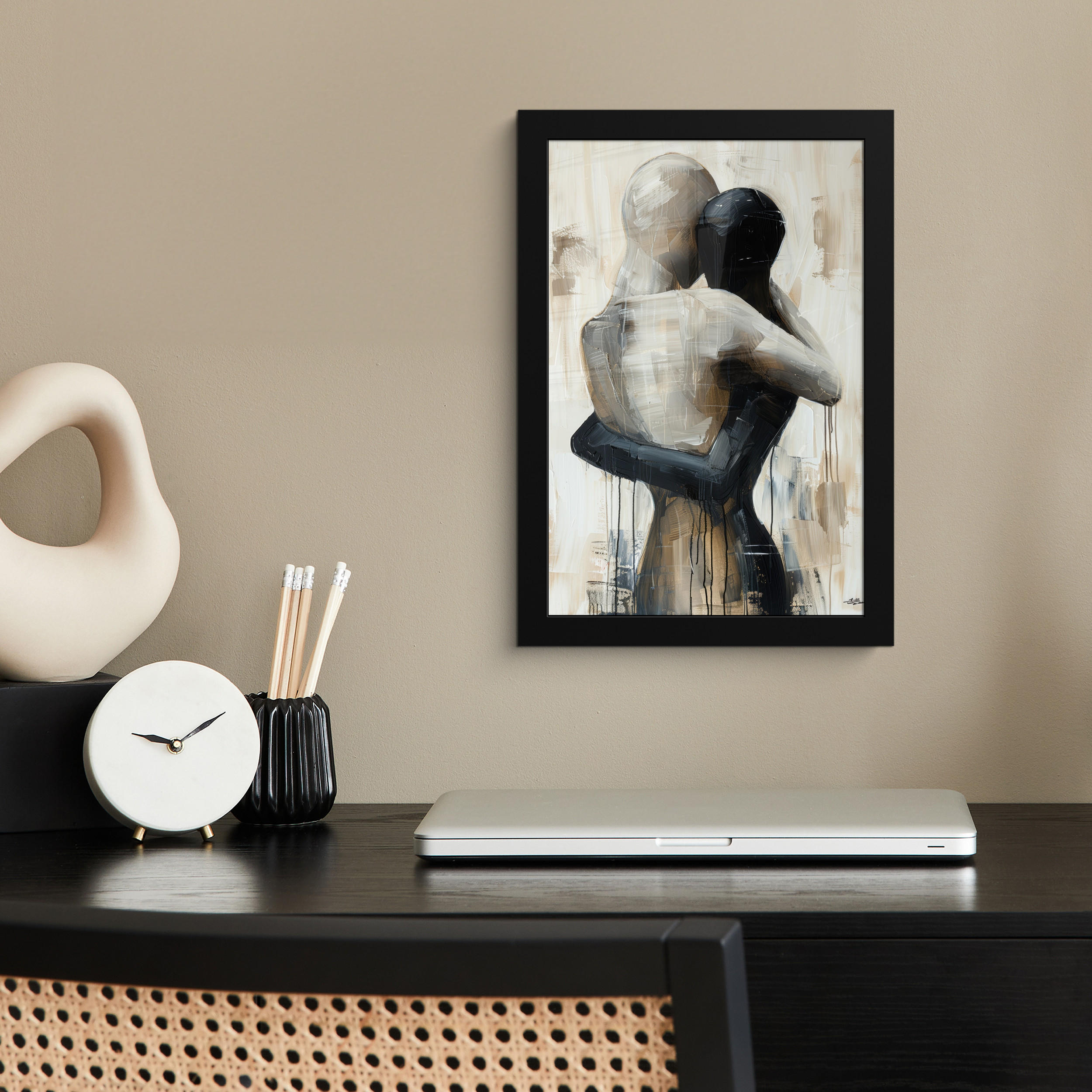 GERAHMTES BILD Abstrakt - Liebe - Schwarz und weiß - Modern 20x30 cm - Schwarz, Papier (20/30cm) - MuchoWow