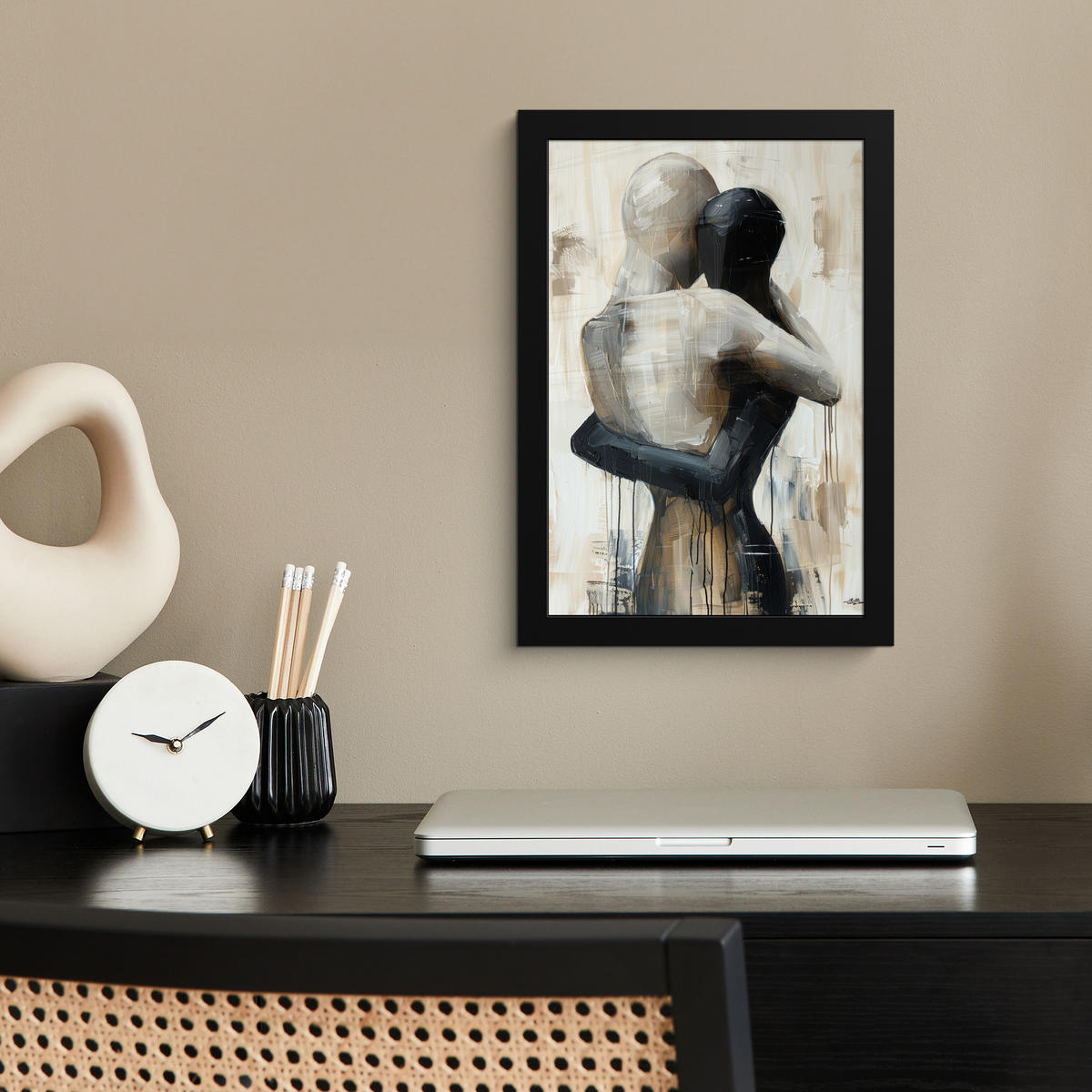 GERAHMTES BILD Abstrakt - Liebe - Schwarz und weiß - Modern 20x30 cm - Schwarz, Papier (20/30cm) - MuchoWow
