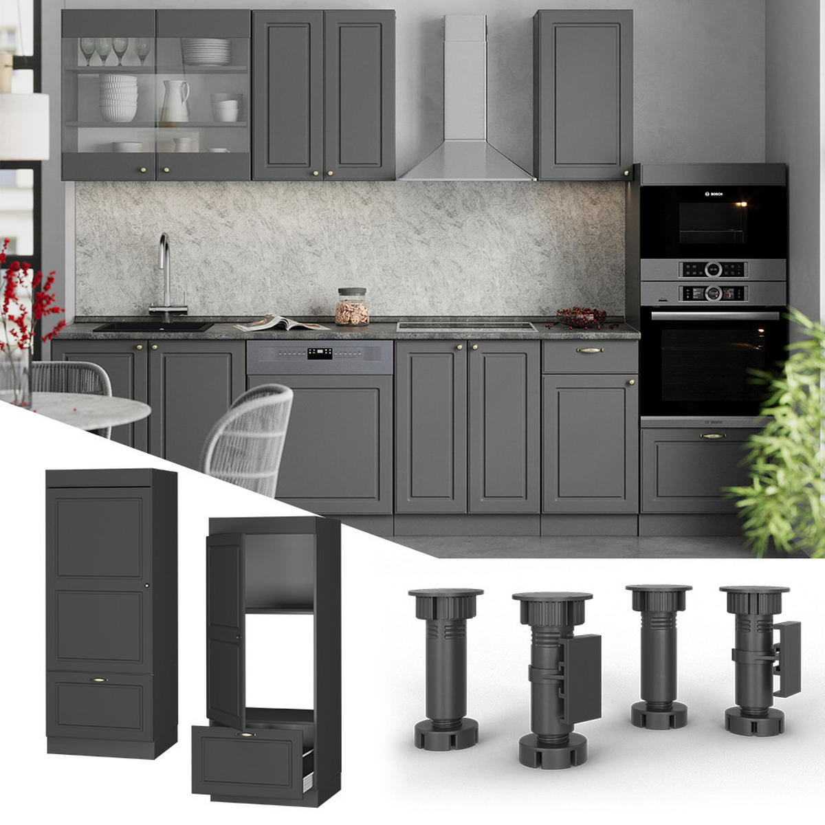 SKŘÍŇKA NA MIKROVLNNOU TROUBU Fame-Line Anthrazit-Gold Landhaus - antracitová, kompozitní dřevo (60/153.6/58.1cm) - Vicco