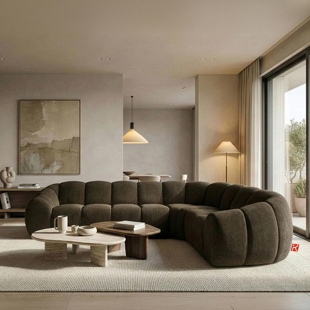 ECKSOFA RECHTS FLAVA, Braun - Braun, Holz/Holzwerkstoff (310/230cm) - KONSIMO®