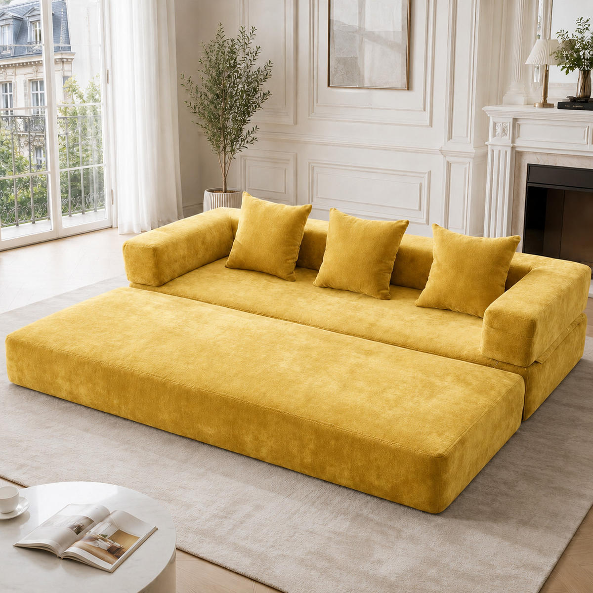 SCHLAFSOFA DE-33690 mit Seitentaschen Senfgelb - Gelb, Textil (198/60/79cm) - ComfortXL