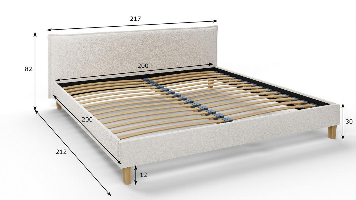 POLSTERBETT Arles 200/200 cm Boucle Stoff - Hellbraun/Weiß, Holz/Textil (200/200cm) - S-Style Möbel