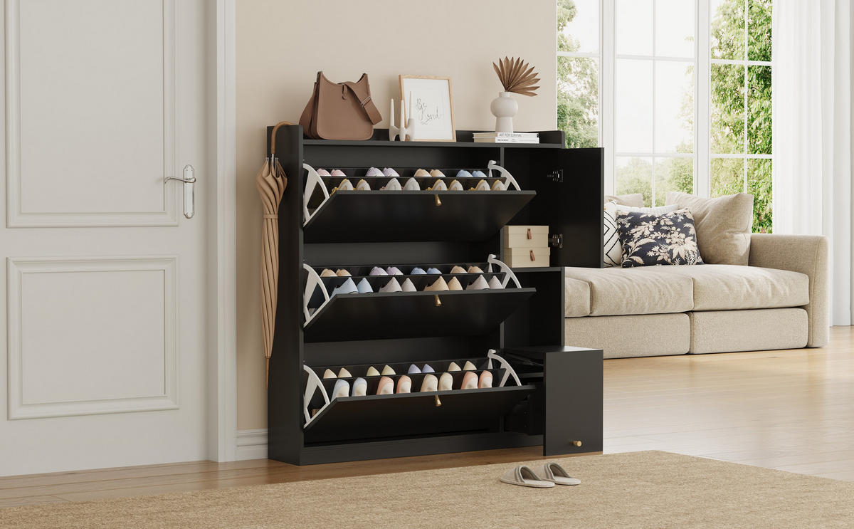 SCHUHSCHRANK Schwarz 119/24/122 cm - Schwarz, Holzwerkstoff (119/122/24cm) - PANGIVO