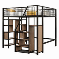 HOCHBETT mit Stauraumtreppe 140x200 cm Metall/Holz Schwarz - Schwarz, Holz (140/200cm) - Meubliv
