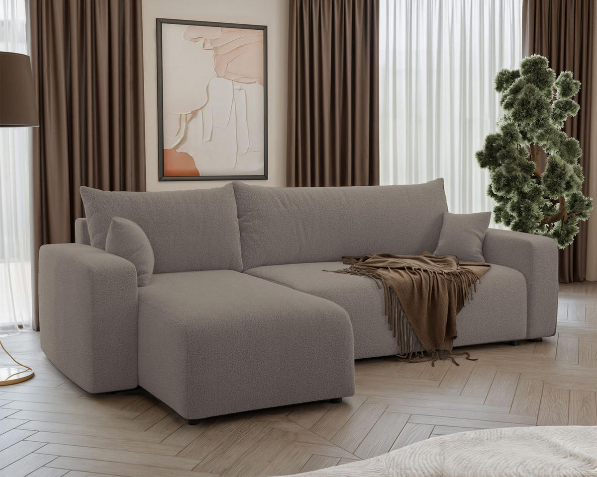 ECKSOFA Pianoni Hellbraun Bouclé-Bezug - Hellbraun/Schwarz, Kunststoff/Textil (244/140cm) - Selsey