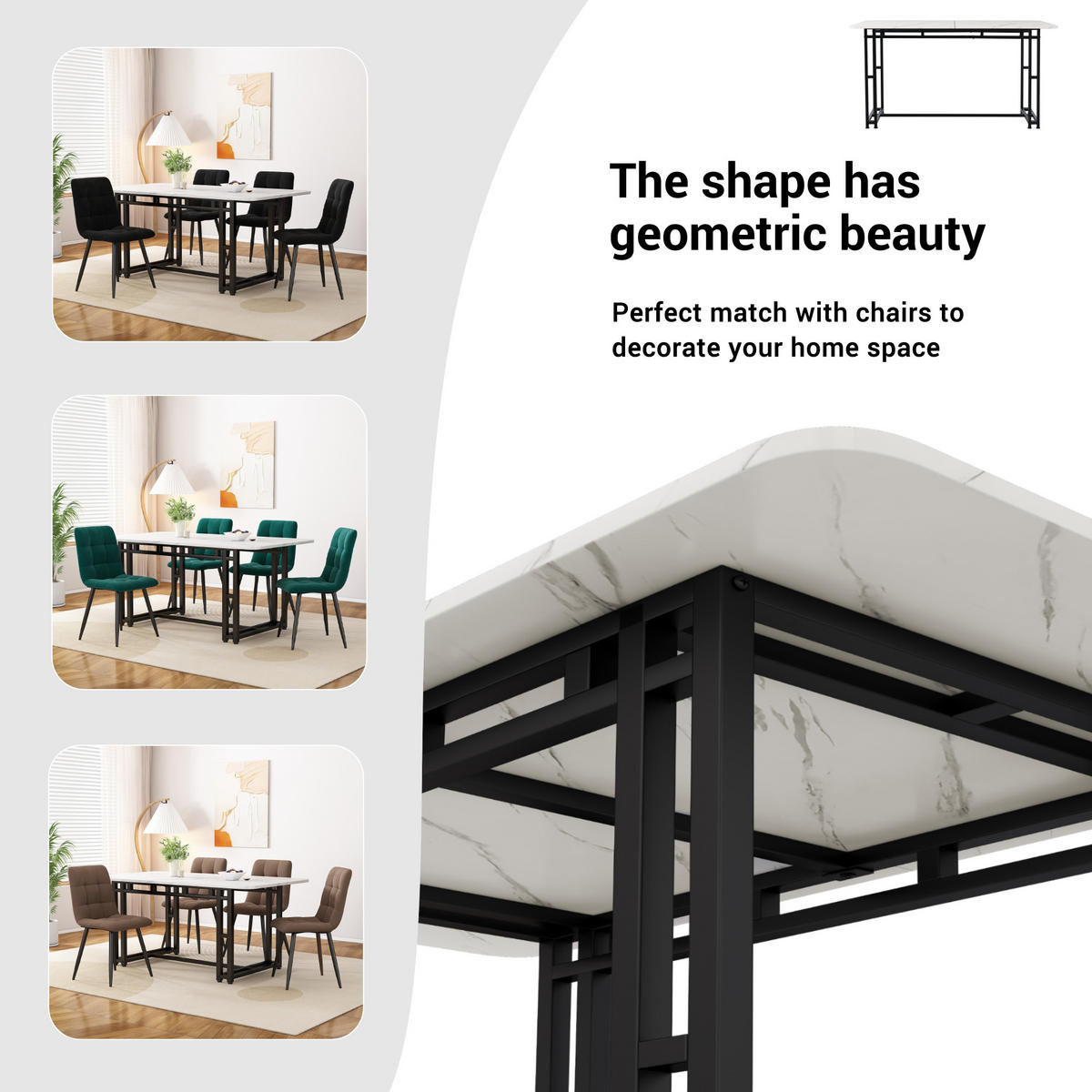 LUXUS-ESSTISCH mit Weiß-Schwarz-Finish, goldfarbenen Metallbeinen und MDF-Tischplatte für Ess- und Wohnraum, weiß-schwarz - Weiß, Holzwerkstoff (120/70/74cm) - Luhomfu