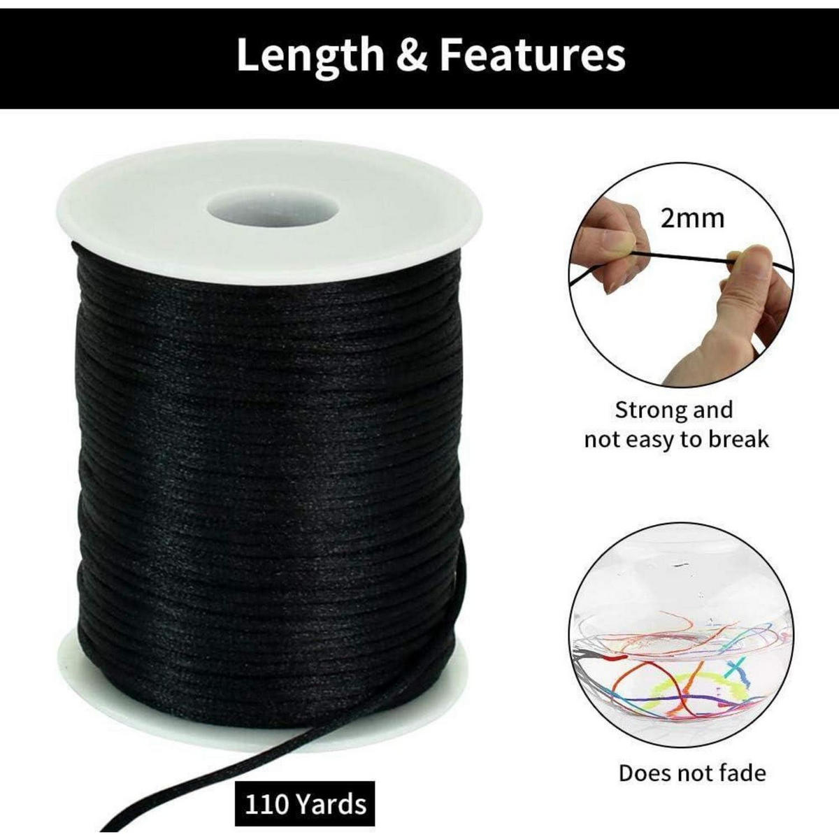 NYLONSCHNUR 2 mm x 100 m Schwarz - Schwarz, Kunststoff (0.2/0.2/10000cm)