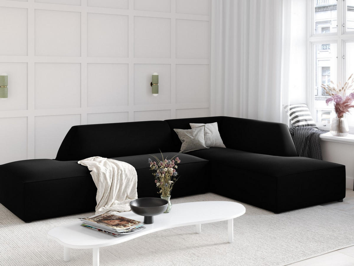 ECKSOFA rechts Ruby aus Samt schwarz 4 Sitzplätze - Schwarz, Textil (180/273cm) - Micadoni