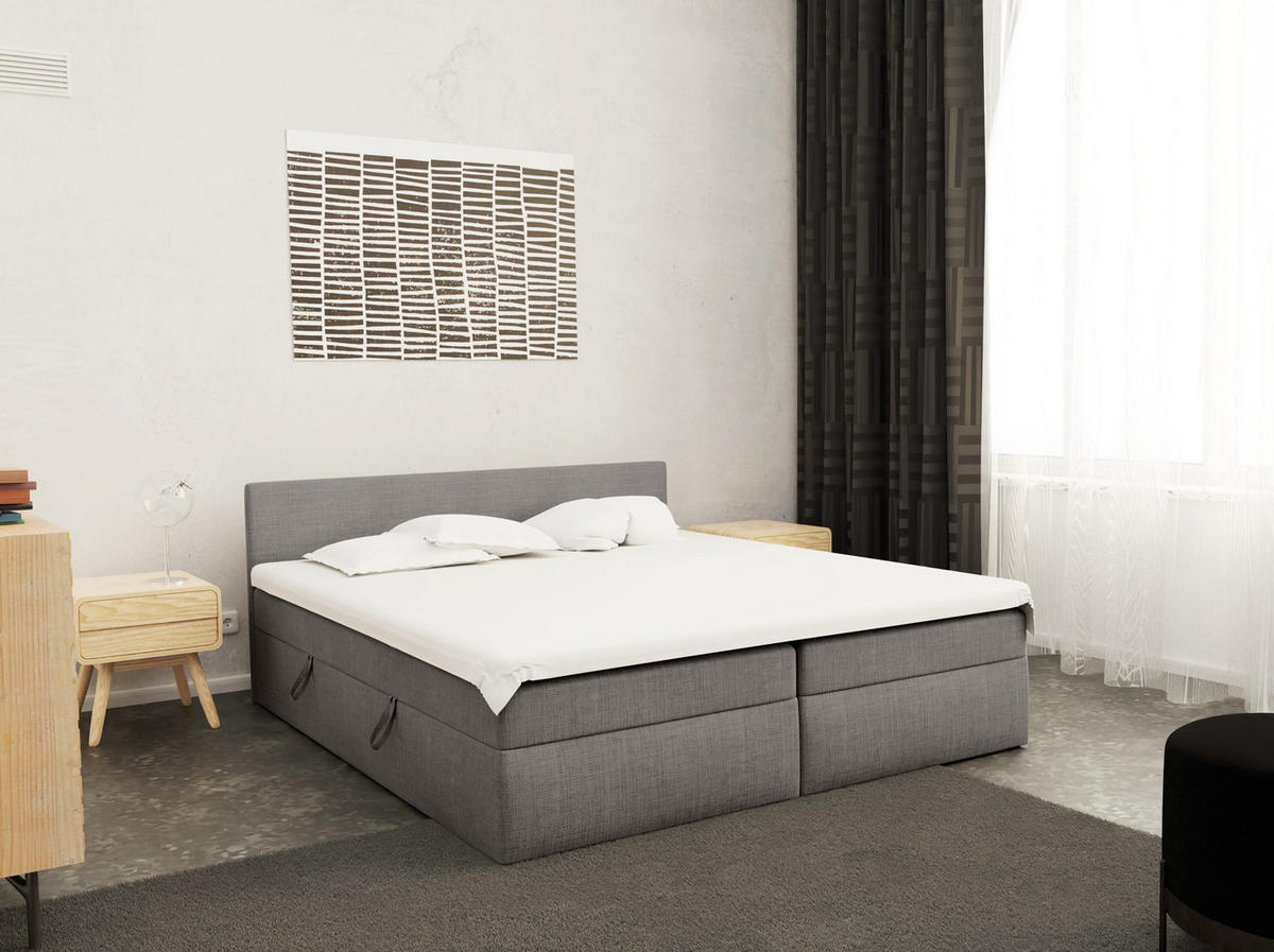 BOXBETT Verdig mit Bettkasten 140x200 Grau - Grau, Holz (140/200cm) - Fedve