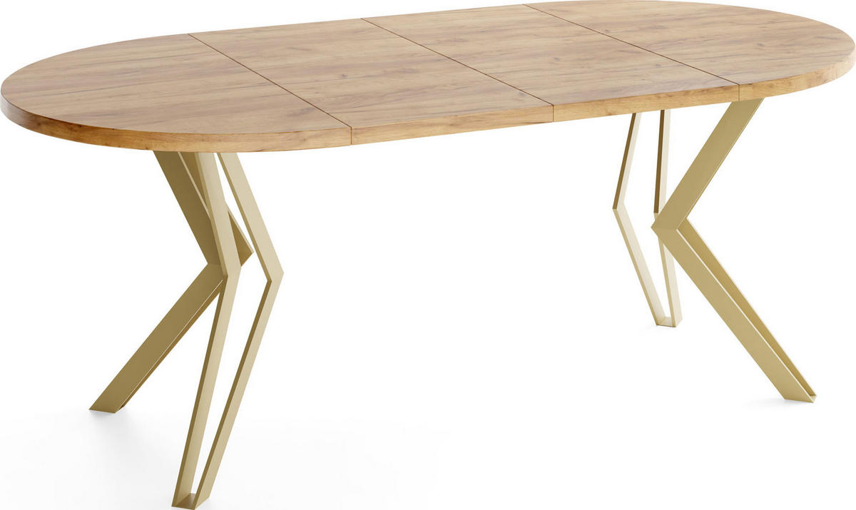 ESSTISCH Daisy runder ausziehbarer, Craft Eiche 100-180/100/76 cm - Eiche Wotan/Goldfarben, Holzwerkstoff/Metall (100/180/76cm) - WFL GROUP